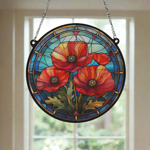 Poppy Stained Glass Effect Suncatcher